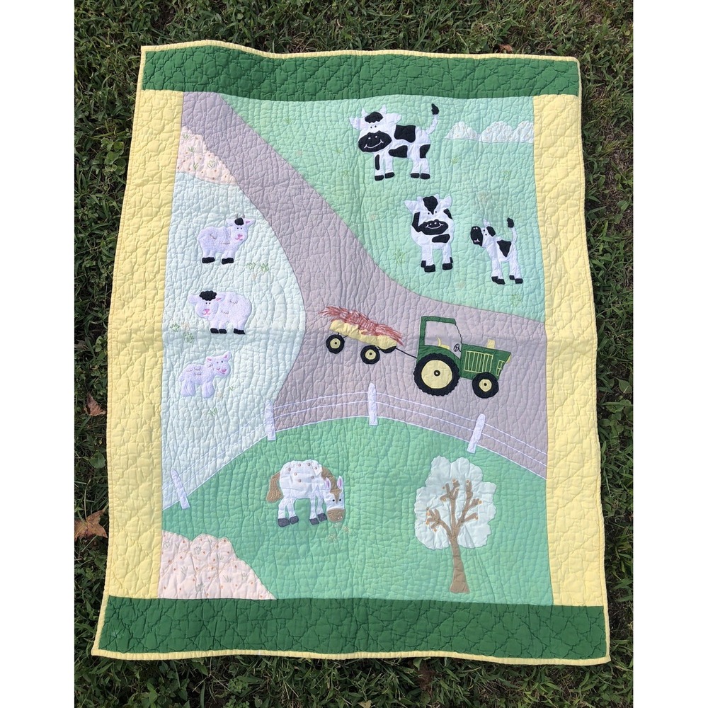 Handmade John Deere Tractor Baby Toddler Lap Patchwork Quilt 37 X 46"